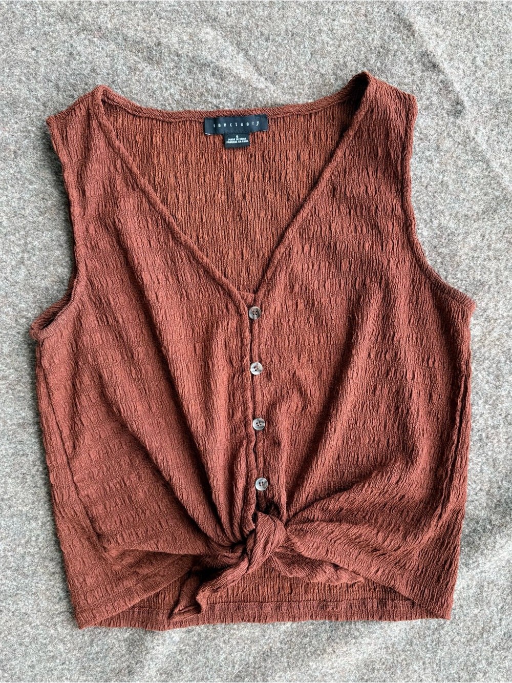 Sanctuary Rust-Red Button Front Tie-Front Sleeveless Tank
